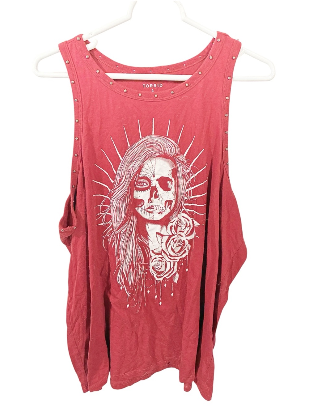 Torrid Plus Size Skull Girl Classic Fit Cotton Studded Tank Red Size 3X